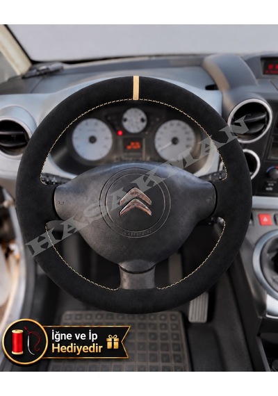 Citroen C4 Picasso Dikme Direksiyon Kılıfı Full Alcantara Süet Bej Yüzük Ve Bej Dikiş 2010-2013 Siyah