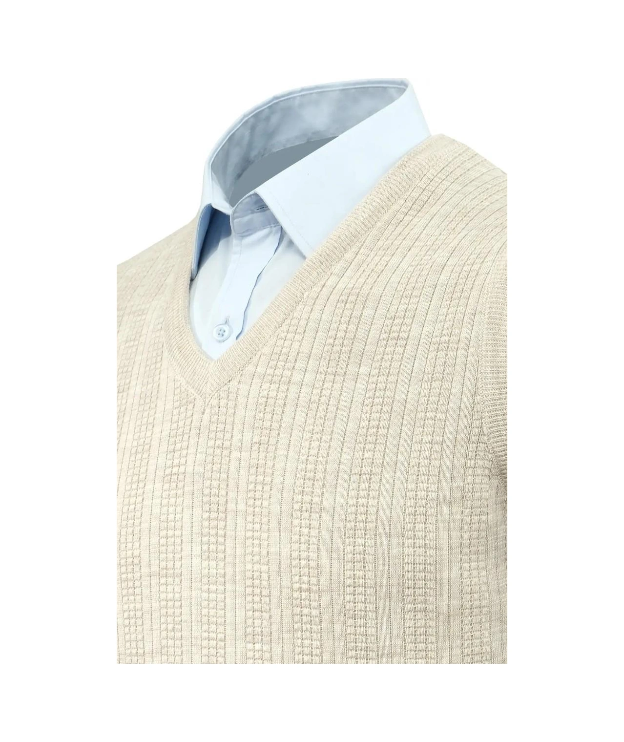 Çizgi Triko Erkek V Yaka Süveter Çelik Örgü Regular Kalıp 5209h Bgl-st04843 Taş