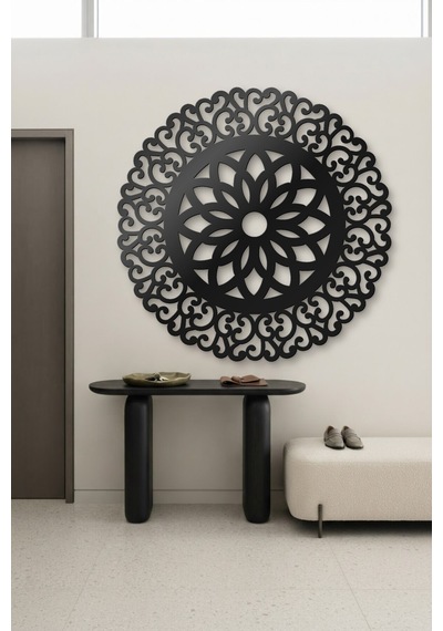 Lotus Mandala Metal Duvar Tablosu - Duvar Sanatı - Duvar Dekoru - Siyah