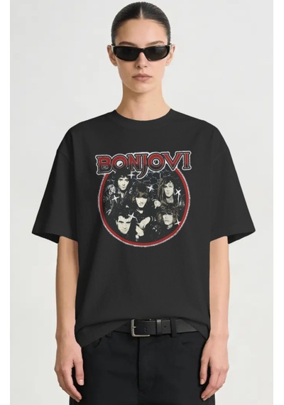 Bonjovi Rock Metal Müzik Grubu Baskılı Unisex Oversize Premium Ti Siyah