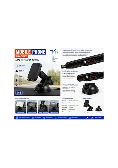 Araç Içi Uzayan Ayarlanabilir Vantuzlu Telefon Tutucu Siyah - 639089262 Siyah