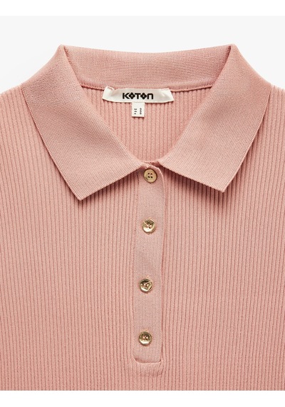 Koton Yarım Düğmeli Triko Polo Yaka Kolsuz Bluz Pembe 7wak30024ht Gül