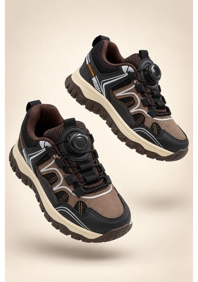 Muggo Trekon Bağcık Ayar Mekanizmalı Kalın Taban Unisex Çocuk Günlük Outdoor Trekking Bot Kahverengi