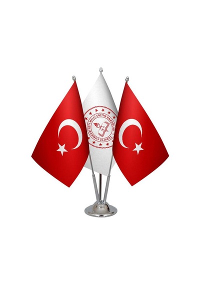 Masa Üstü Milli Eğitim Bakanlığı Bayrağı Türk Bayrağı Üçlü Krom D