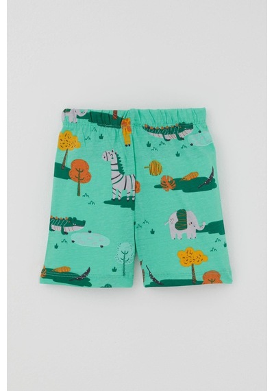 Breeze Erkek Bebek Şortlu Pijama Takımı Safari Temalı Sevimli Hayvancıklar Desenli 4 Ay - 1 Yaş , Yeşil