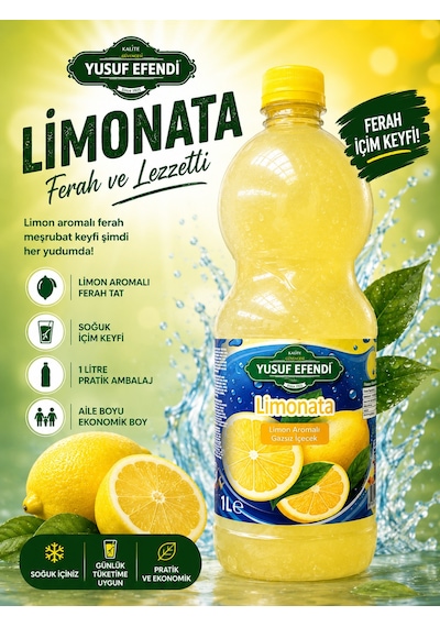 Yusuf Efendi Limonata 1 L Ferahlatıcı Limon Aromalı Gazsız İçecek
