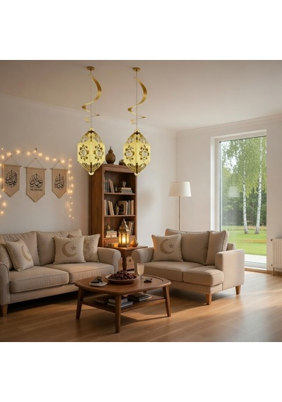 Ramazan Otantik Kandil Gold Parlak 2'li 4d Asmalı Süs 25 Cm