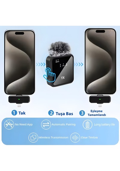 Abatech F15-2 Profesyonel Kablosuz Yaka Mikrofonu Type-c Uyumlu, Gürültü Engelleme, Youtube Tiktok Röportaj Kayıt Mikrofonu