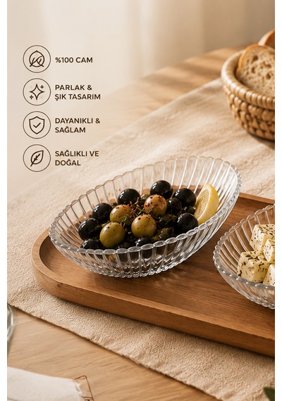 Porsima Suga 4472 6'lı Oval Cam Kase Seti 15 Cm Çerezlik, Reçellik, Kahvaltılık Ve Sosluk