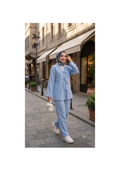 Maşuka Yazlık Keten Kumaş Kimono Ve Pantolon İkili Takım - Rahat Ve Şık Tasarım Açık Mavi Açık Mavi Maşuka Yazlık Keten Kumaş Kimono Ve Pantolon İkili Takım - Rahat Ve Şık Tasarım Açık Mavi Açık Mavi