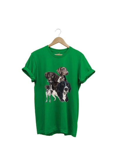 Avcılık Hunting Pointer Av Köpekleri Baskılı %100 Pamuk Regular Fit Unisex T-shirt Yeşil