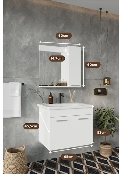 Banyo Defne 02 65 65 Cm %100 Mdf Banyo Dolabı Aynalı Dolaplı Üst Dolap Seramik Lavabo Beyaz Banyo Defne 02 65 65 Cm %100 Mdf Banyo Dolabı Aynalı Dolaplı Üst Dolap Seramik Lavabo Beyaz