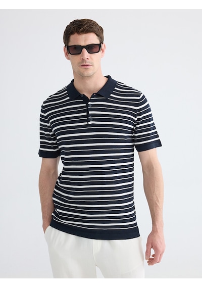 Lcwaıkıkı Classic Lacivert Polo Yaka Çizgili Erkek Triko Tişört