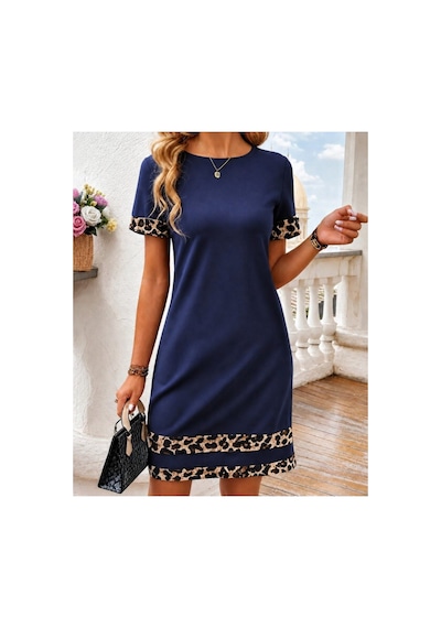 Butik İstanbul Kadın Kısa Kollu Bisiklet Yaka Leopar Şerit Detaylı Kısa Modal Elbise Saks Mavi Butik İstanbul Kadın Kısa Kollu Bisiklet Yaka Leopar Şerit Detaylı Kısa Modal Elbise Saks Mavi