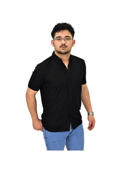 Erkek Büyük Beden Gömlek Yaka Düğmeli Tişört Bgl-st04525 Siyah