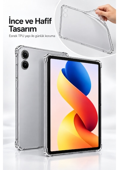 Xiaomi Redmi Pad 2 Pro 12.1 İnç 2026 Şeffaf Antişok Tablet Kılıfı Darbe Emici Köşe Korumalı Esnek Silikon Kılıf Arka Kapak
