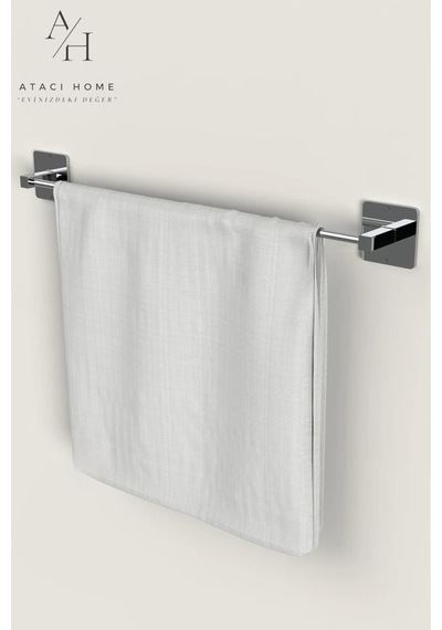 Atacı Yapışkanlı Gümüş Uzun Havluluk Pratik Ve Şık Banyo Mutfak Havluluk Krom