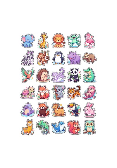 30 Adet Safari Hayvanı Sticker Seti - Laptop Defter Telefon İçin Çok Renkli
