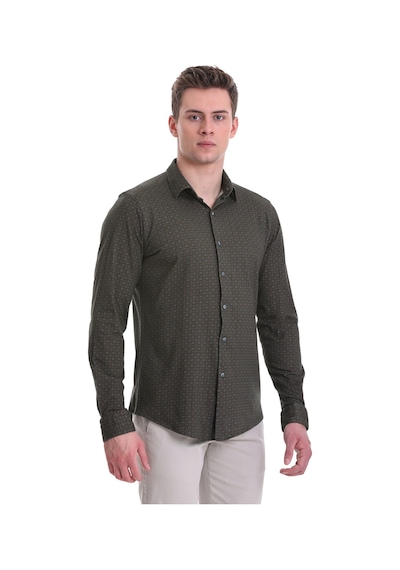 Hatemoğlu Yeşil Slim Fit Baskılı 100% Pamuklu Slim Yaka Uzun Kollu Baskılı Yeşil