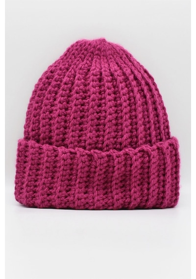 Külah Kadın El Örgüsü Kışlık Yün Bere Magenta - Standart Fuşya