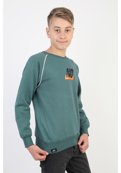 No Baskılı Kapşonsuz Rahat Erkek Çocuk Sweatshirt-90832 Yeşil