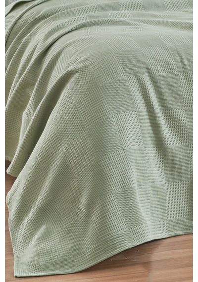 Eponj Home Lastikli Çarşaflı Pike Takımı Çift Kişilik %100 Pamuk 4 Parça Post Desenli Çağlayeşil Weave Serisi Çağlayeşili