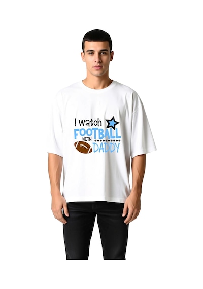 Paybuy Erkek Oversize Futbol Baskılı Tişört Babamla İzlerim Yazısı Yıldı Beyaz