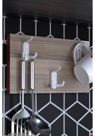 Geyik 9 Kancalı Mutfak Askısı 3'lü Set 31,4x9,6 Cm - Şık Tasgeyikm, Çok Amaçlı Düzenleyici Ve Yer Tasarrufu 35 Cm