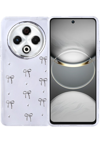 Teleplus Tecno Spark 30 Kılıf Kutup Simli Glitter Fiyonk Desenli Kapak