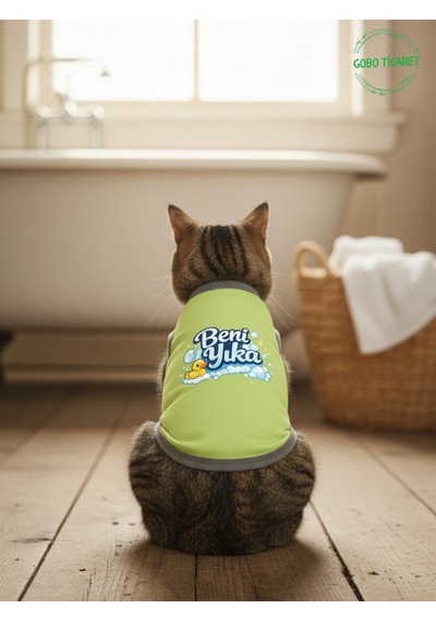 Yeşil Beni Yıka Baskılı Kedi Ve Köpek Kıyafeti Evcil Hayvan Tişörtü Elbisesi Xsmall/xs/beden 0