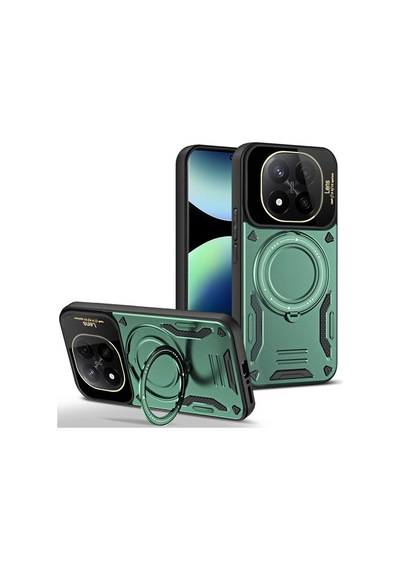 Redmi Note 14 Pro 4g Kılıf Joy Lens Standlı Kapak - Koyu Yeşil İtdark41346