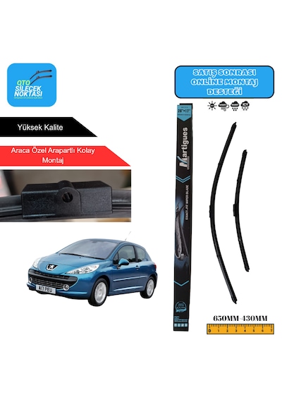 Peugeot 207 2006-2012 Araca Özel Uyumlu Ön Cam Silecek Takımı 650mm-430mm