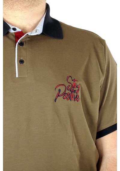 Mode Xl Büyük Beden T-Shirt Polo Stay Positive 21309 Haki 001 Mode Xl Büyük Beden T-Shirt Polo Stay Positive 21309 Haki 001