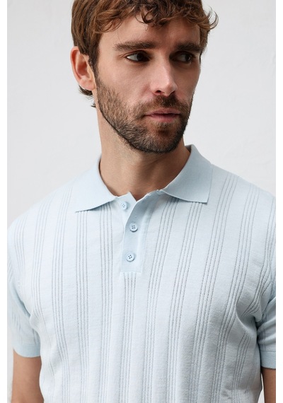 Antioch Dokulu Triko Erkek Polo T-shirt Bebe Mavisi