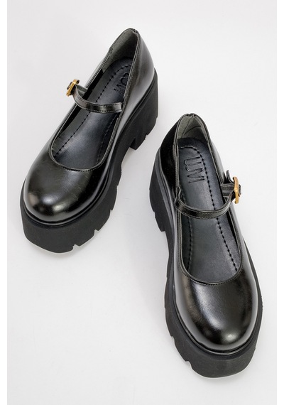 Luvishoes Luvi Shoes Linley Siyah Cilt Kadın Kalın Tabanlı Günlük Ayakkabı Siyah Cilt