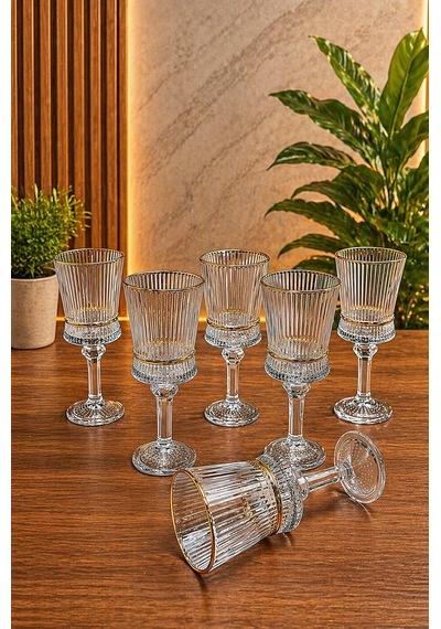 Heren Yaldızlı 6'lı Kristal Ayaklı Kahve Yanı Su Ve Meşrubat Bardağı 140ml Yaldızlı - Şeffaf