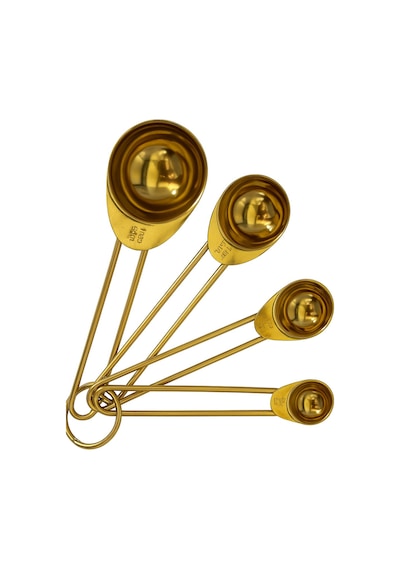 Qerhome 4'lü Metal Saplı Gold Touch Premium Ölçü Kaşık Seti Küçük Boy Baharat Kaşığı Golden