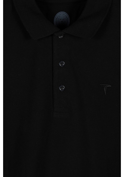 Erkek Siyah Basic Slim Fit Polo Yaka T-shirt Siyah