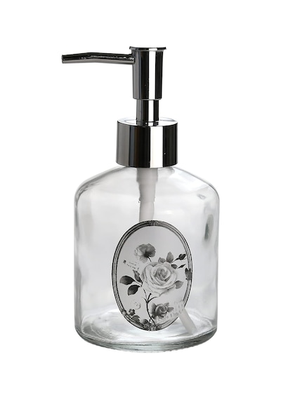 Cam Sıvı Sabunluk,gül Desen 300ml 7,6x15,5cm Şeffaf