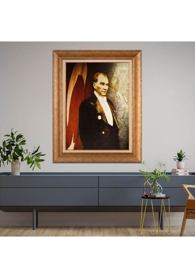 Altın Varaklı Çerçeveli Paspartulu Atatürk Tablo Hk1734
