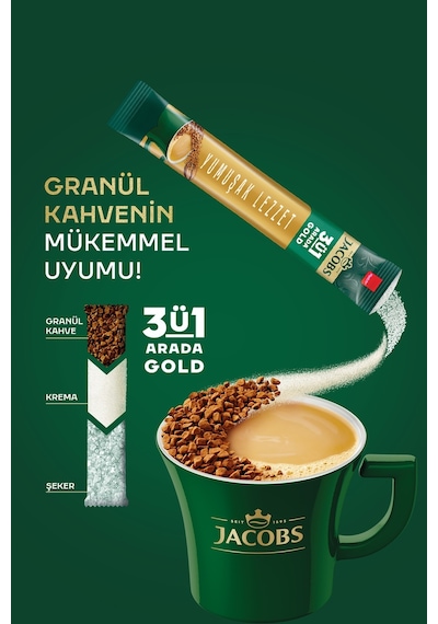 Jacobs 3'ü 1 Arada Gold Yumuşak İçim Karışım Kahve 40 x 18 G