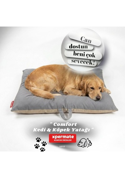 Xpermate Köpek Minderi Köpek Yatağı Kedi Yatağı Çift Taraflı Yıkanabilir Antrasit Bej Comfort 55x65 Cm