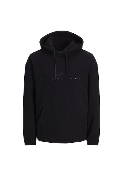 Jack & Jones Göğüs Baskılı Kapüşonlu Sweatshirt - Silverlake 12242470 Black Siyah