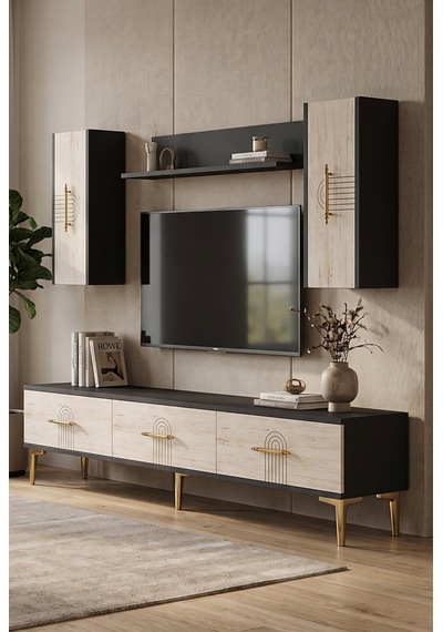 Tvr1815at İda Tv Ünitesi Takımı Antrasit-traverten 180cm Antrasit - Traverten