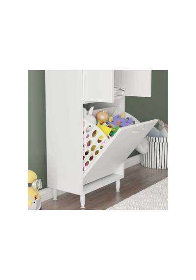 Gamzem Genç Odası 55x138 Cm Oyuncak Sepetli Çocuk Odası Dolabı Beyaz
