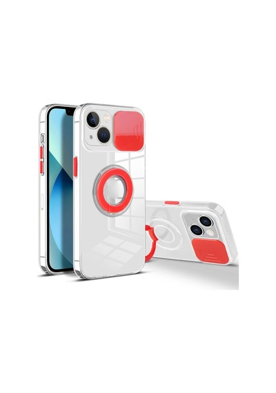 Ally Apple iPhone Uyumlu 13 Mini 5.4inç Kılıf Sürgülü Kamera Lens Korumalı Yüzük Standlı Silikon Kılıf- 5775 Renk: Pembe