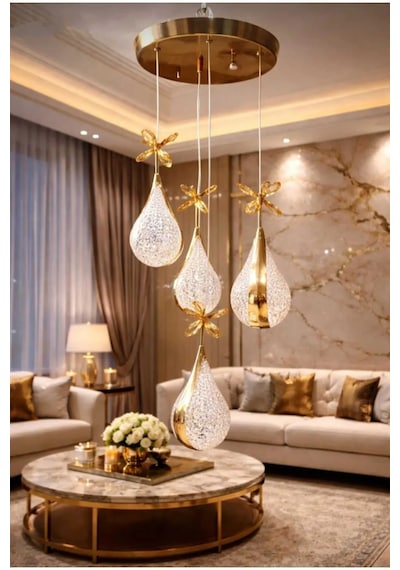 Bohem Aydınlatma 3+1 Modern Armut Desen Sarkıt 3 Renk Led Salon/antre/yatak Odası Avizesi Gold 1