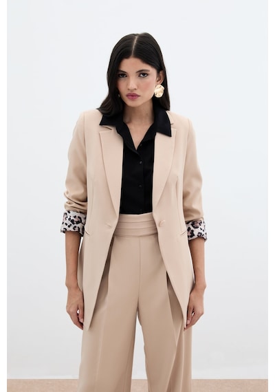 Sateen Mono Yaka Klasik Ceket - Camel