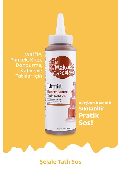 Melwiss Chocolate Fondü Şelale Tatlı Sos 330 G - Waffle & Krep & Pankek & San Sebastian Sosu X 4 Adet