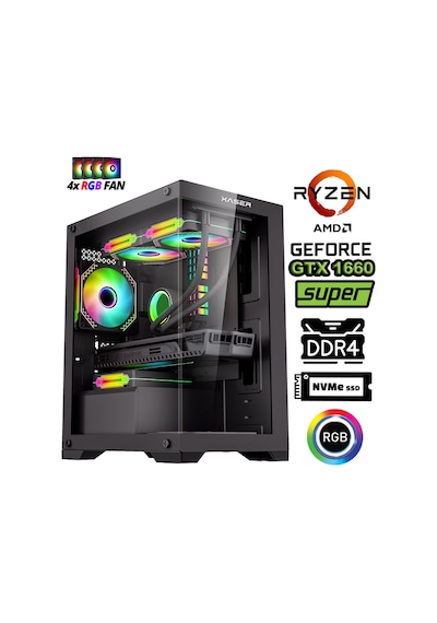 Xaser Blood X10 R5-5500 16 GB 512 GB M.2 SSD 6 GB GTX1660 Super Free Dos Masaüstü Oyuncu Bilgisayarı